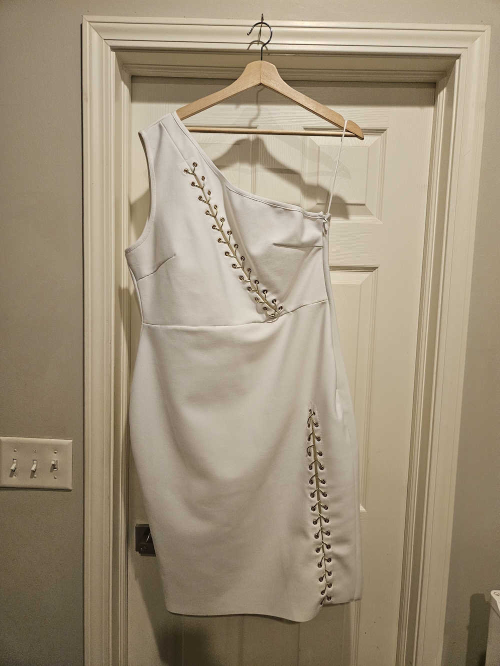 Fashion Nova White One-Shoulder Asymmetrical Lace-Up Dress